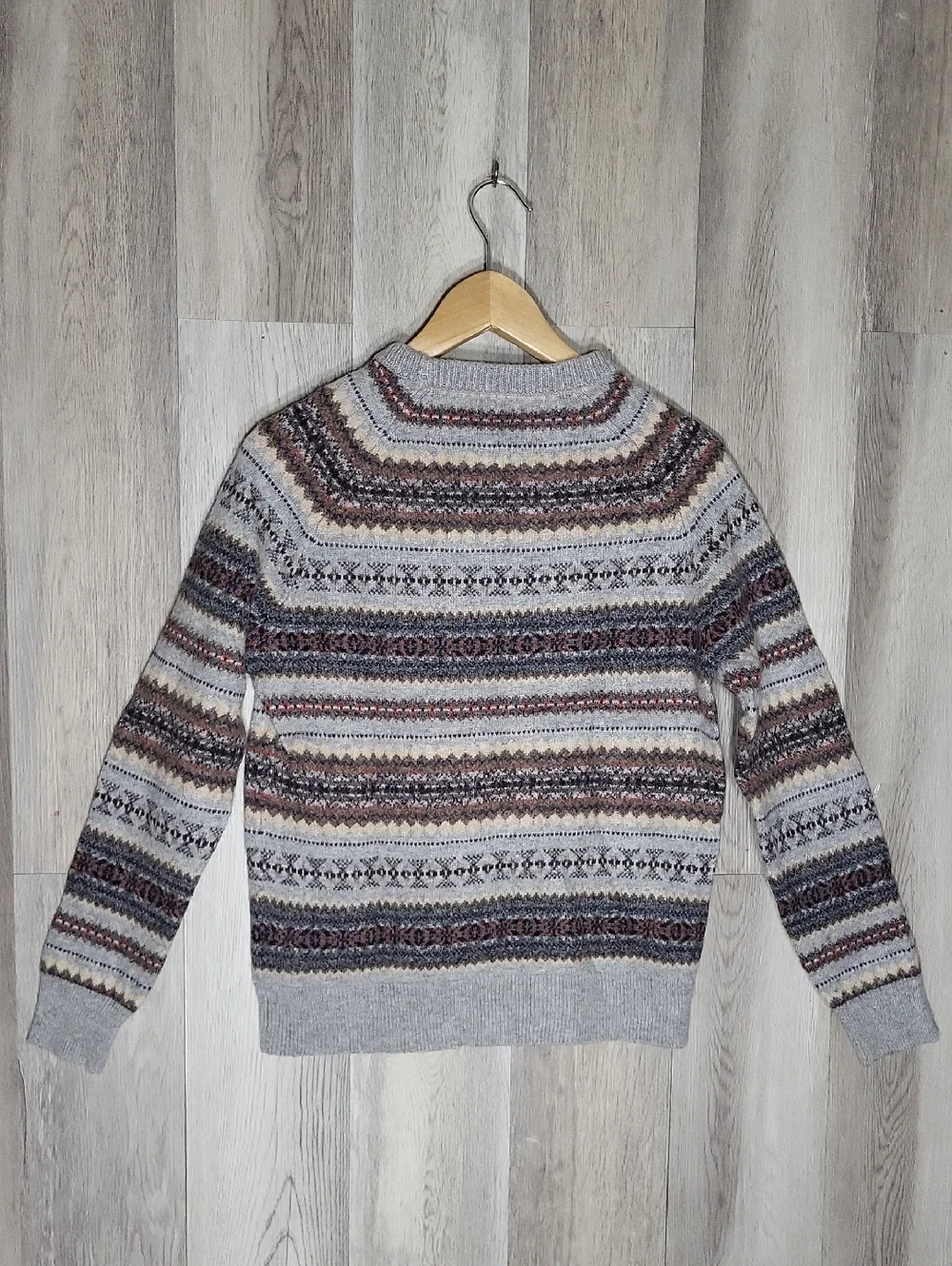 J Crew Fair Isle Sweater Mens‎ Medium Wool Blend Nordic Crewneck Slim Fit 19 P2P